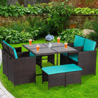 BestMassage Ensemble de mobilier de jardin d'extérieur avec 4 chaises en rotin, Kaki