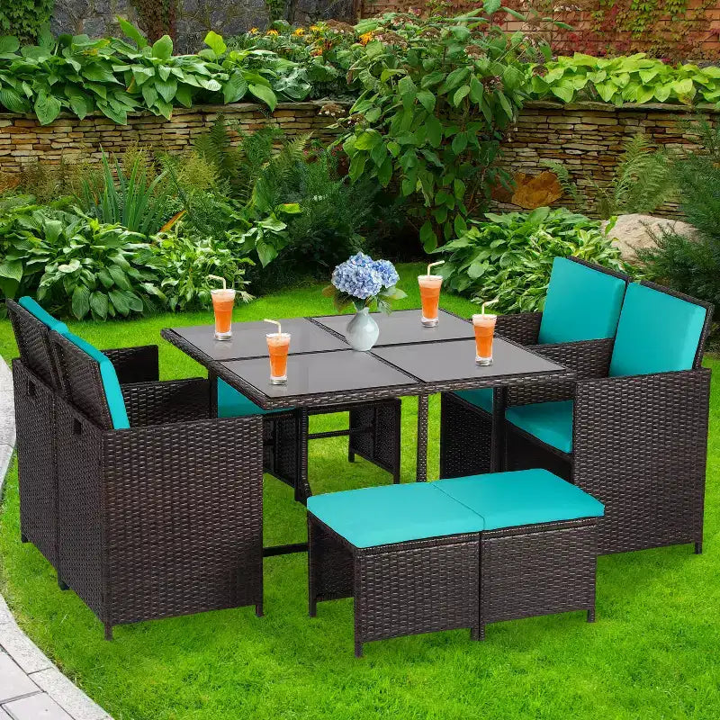 BestMassage Ensemble de mobilier de jardin d'extérieur avec 4 chaises en rotin, Kaki