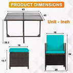 BestMassage Ensemble de mobilier de jardin d'extérieur avec 4 chaises en rotin, Kaki