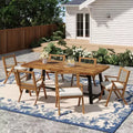 Christopher Knight Home Reynard 7 Piece Outdoor Acacia Wood Dining Set with Rope Back Chairs