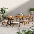 Christopher Knight Home Reynard, set da pranzo da 7 pezzi in legno di acacia da esterno con sedie con schienale in corda