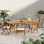 Christopher Knight Home Reynard set da pranzo da esterno espandibile 7 pezzi con tavolo in legno di acacia e sedie con schienale in corda