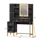 Toeletta da Trucco con Luci, Scrivania con Sgabello, Tavolo da Trucco Moderno, 3 Cassetti, Armadietto e Ripiani Aperti per Camera da Letto