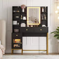YESFASHION Makeup Vanity with Lights, Vanity Desk with Stool, Modern Dressing Table, 3 Drawers, Cabinet Open Shelves for Bedroom