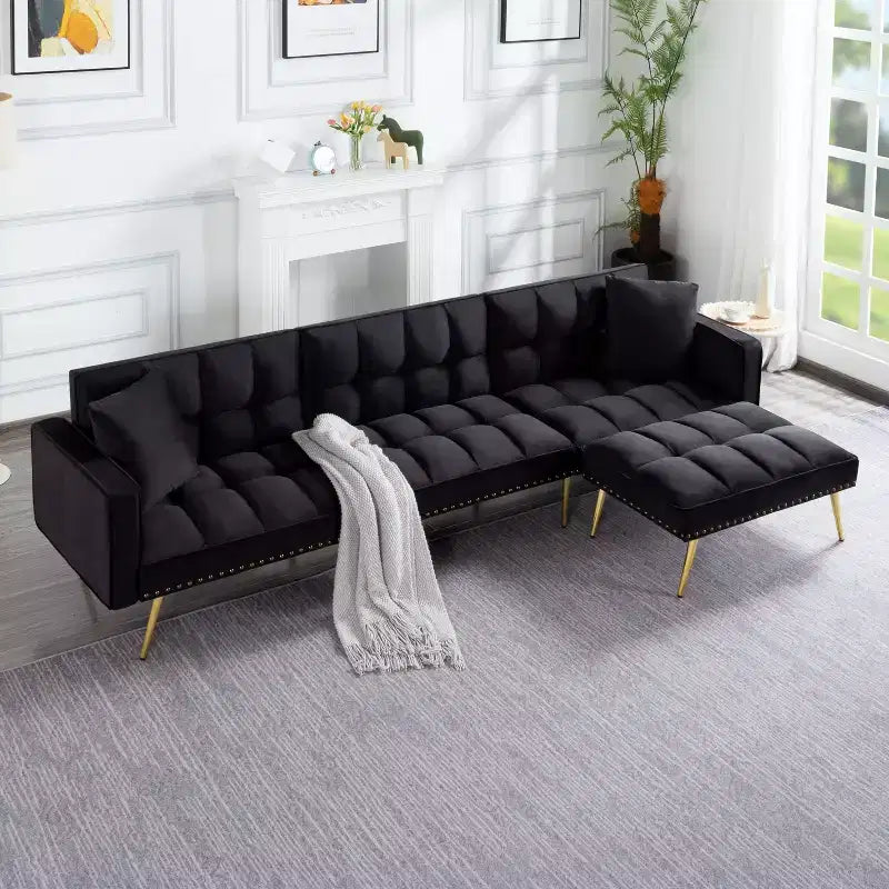 MAYEERTY 107 Inch Sofa Bed Convertible Sturdy Faux Wood Frame, 5 Recline Positions, Modern Style with Gold Legs