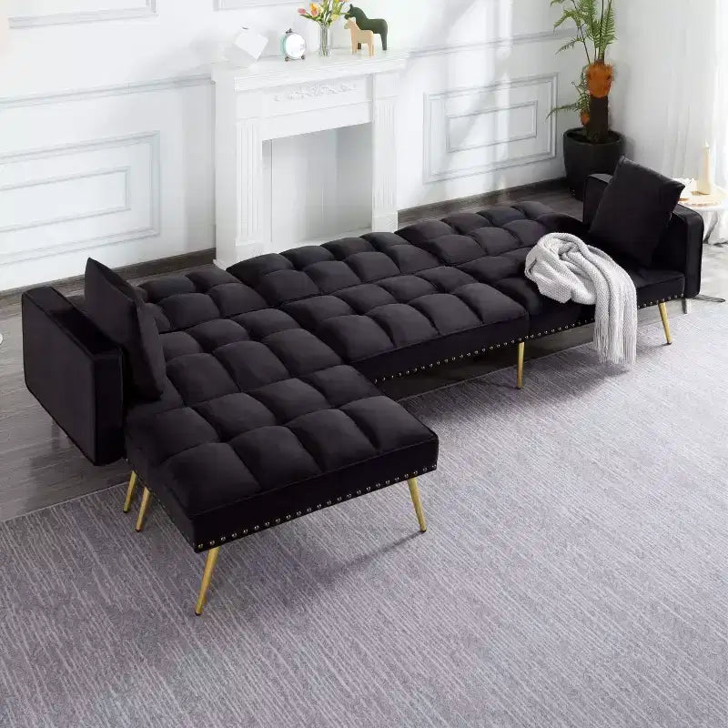 Divano letto convertibile da 107 pollici con robusta struttura in finto legno, 5 posizioni reclinabili, stile moderno con gambe dorate
