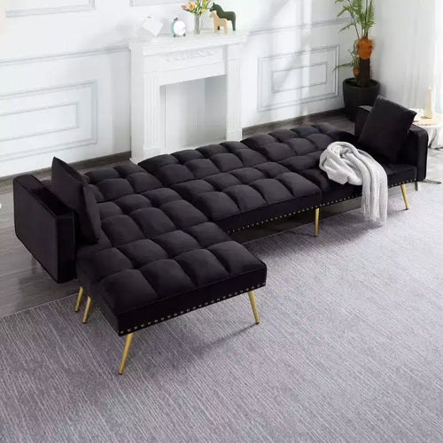 Divano letto convertibile da 107 pollici con robusta struttura in finto legno, 5 posizioni reclinabili, stile moderno con gambe dorate