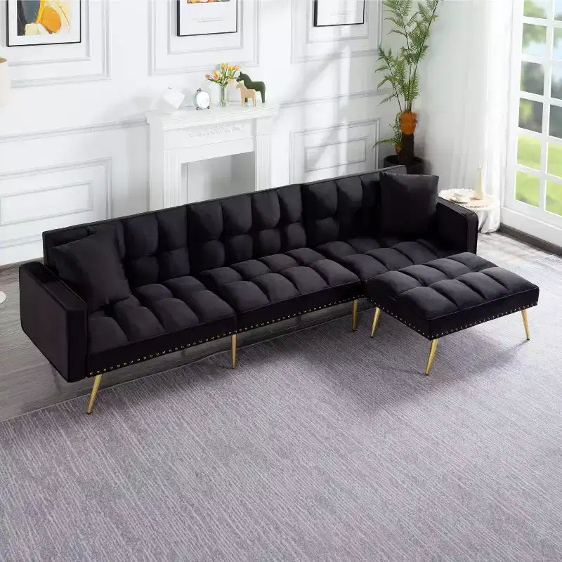 Divano letto convertibile da 107 pollici con robusta struttura in finto legno, 5 posizioni reclinabili, stile moderno con gambe dorate