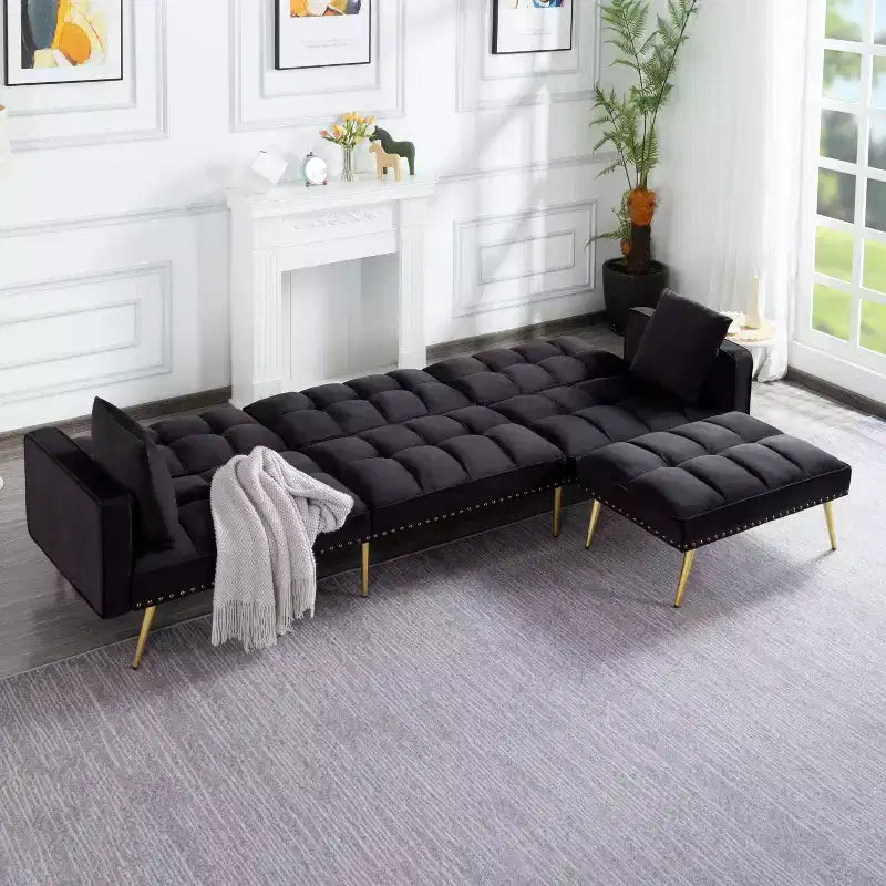 Divano letto convertibile da 107 pollici con robusta struttura in finto legno, 5 posizioni reclinabili, stile moderno con gambe dorate