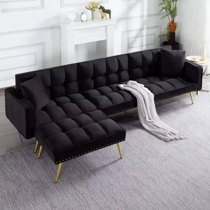 Divano letto convertibile da 107 pollici con robusta struttura in finto legno, 5 posizioni reclinabili, stile moderno con gambe dorate