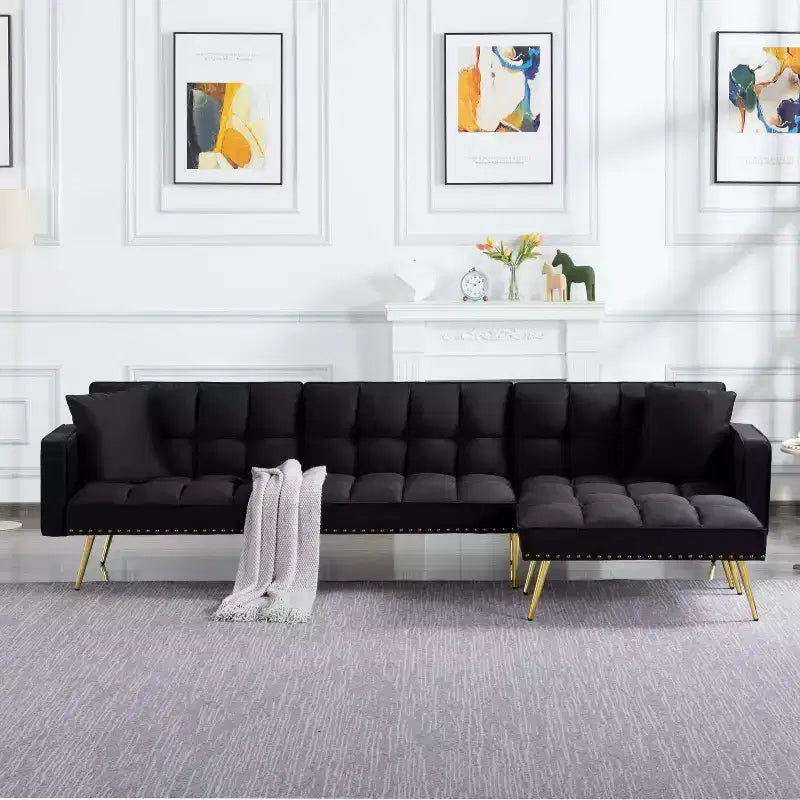 Divano letto convertibile da 107 pollici con robusta struttura in finto legno, 5 posizioni reclinabili, stile moderno con gambe dorate