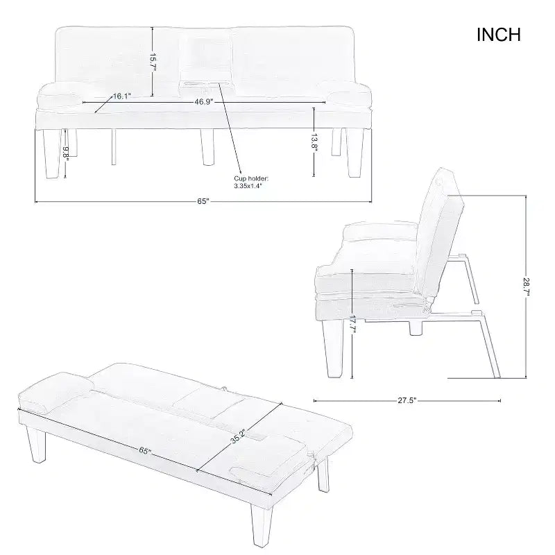 Divano letto trasf. 165 cm, design moderno, facile conversione