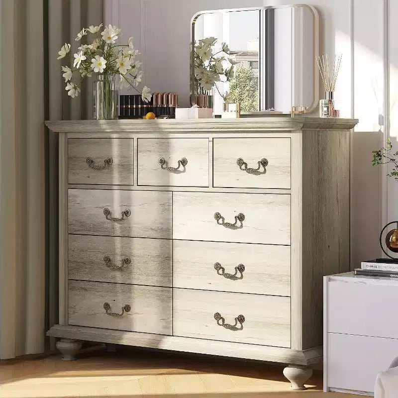 Cassettiera a 9 Cassetti per Camera da Letto, Comò in Legno con Cassetti Grandi e Maniglie in Metallo