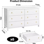 Cassettiera a 6 cassetti per camera da letto, cassettiera larga 120 cm, cassettiera in legno, cassettiera moderna a cassetti larghi, per camera da letto, soggiorno, bianca