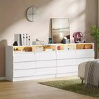Comò a 6 cassetti, comò a LED bianco con stazione di ricarica, ancorabile alla parete, striscia luminosa regolabile a 6 colori, adatto per camera da letto, soggiorno