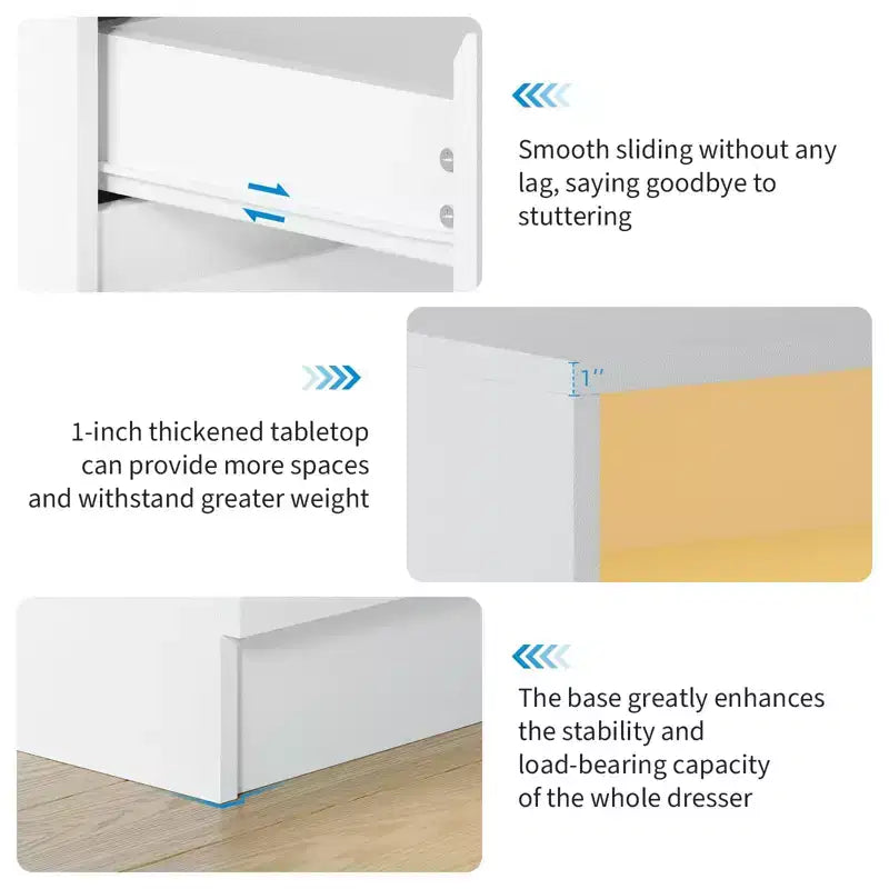 Comò a 6 cassetti, comò a LED bianco con stazione di ricarica, ancorabile alla parete, striscia luminosa regolabile a 6 colori, adatto per camera da letto, soggiorno