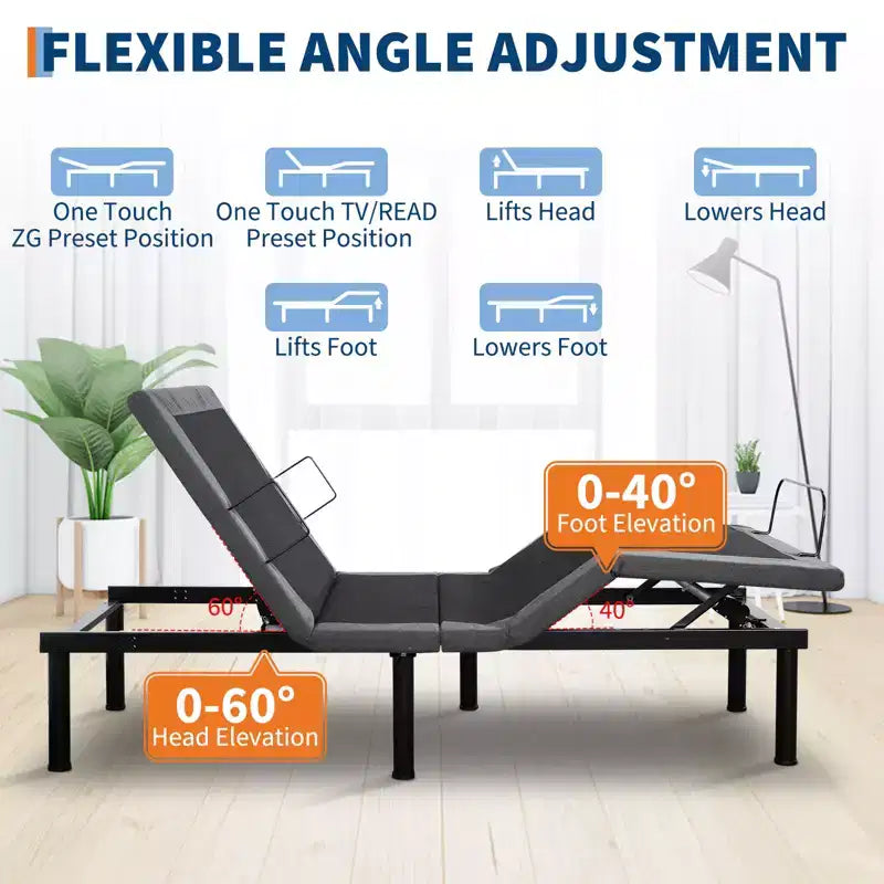 Telaio Letto Regolabile, Rete Elettrica con Massaggio, Inclinazione Testa e Piedi, Telecomando Wireless, 2 Porte USB Integrate, Luce Notturna a LED