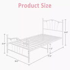 Struttura per letto singolo
Struttura del letto in metallo a forma di cuore con testiera/pediera e spazio di archiviazione sotto il letto
Non è necessaria la rete a molle