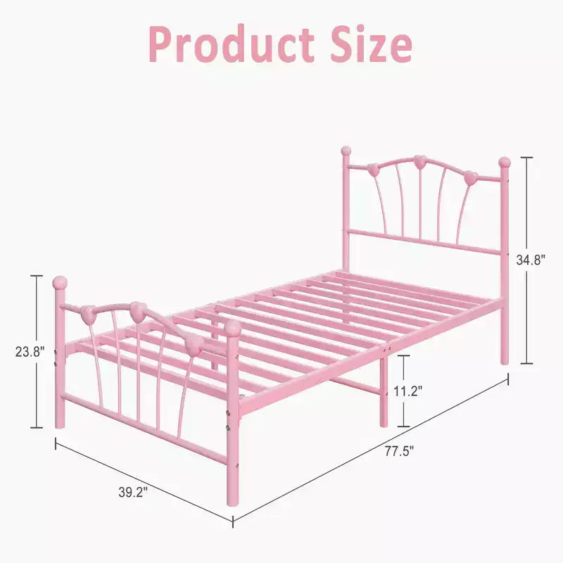 Struttura per letto singolo
Struttura del letto in metallo a forma di cuore con testiera/pediera e spazio di archiviazione sotto il letto
Non è necessaria la rete a molle