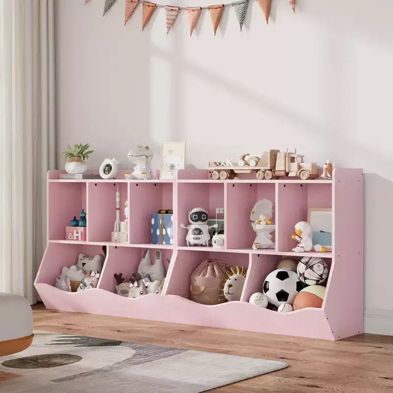 Libreria e Organizer Giocattoli a 2 Ripiani per Bambini - Mobile Contenitore in Legno per Sala Giochi, Cameretta, Stanza da Letto (Scaffale per Libri e Giocattoli per Bambini)