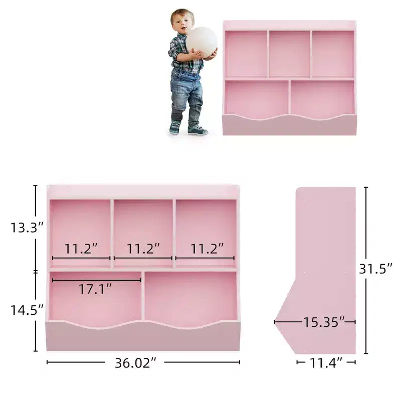 Libreria e Organizer Giocattoli a 2 Ripiani per Bambini - Mobile Contenitore in Legno per Sala Giochi, Cameretta, Stanza da Letto (Scaffale per Libri e Giocattoli per Bambini)