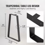 Gambe per tavolo a trapezio in acciaio da 16 pollici, set di 2 gambe di ricambio per mobili per tavolini da caffè, panche, comodini, divani fai da te, carico massimo 180 kg, nere