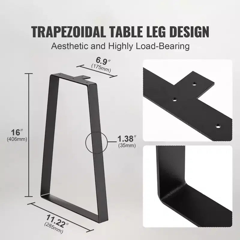 Gambe per tavolo a trapezio in acciaio da 16 pollici, set di 2 gambe di ricambio per mobili per tavolini da caffè, panche, comodini, divani fai da te, carico massimo 180 kg, nere