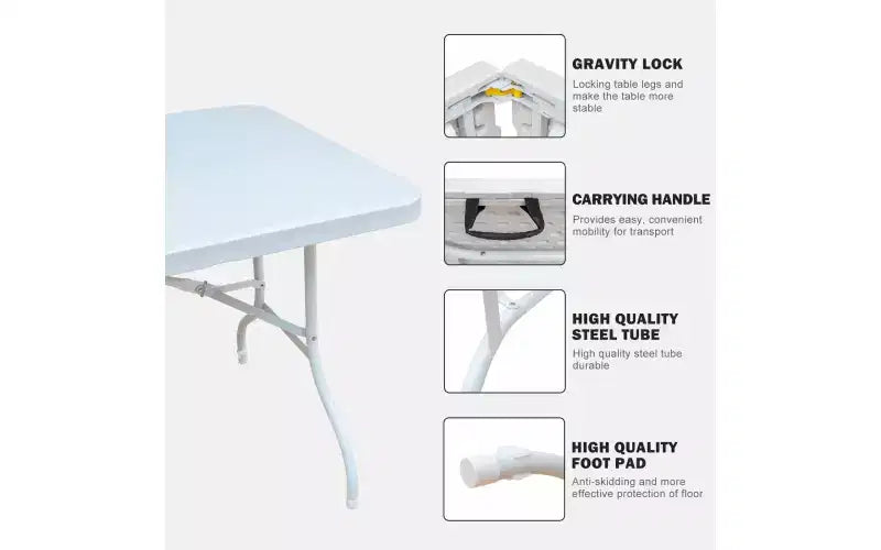 Tavolo Pieghevole 180 cm, Tavolo Portatile Pieghevole in Plastica Resistente con Maniglia
