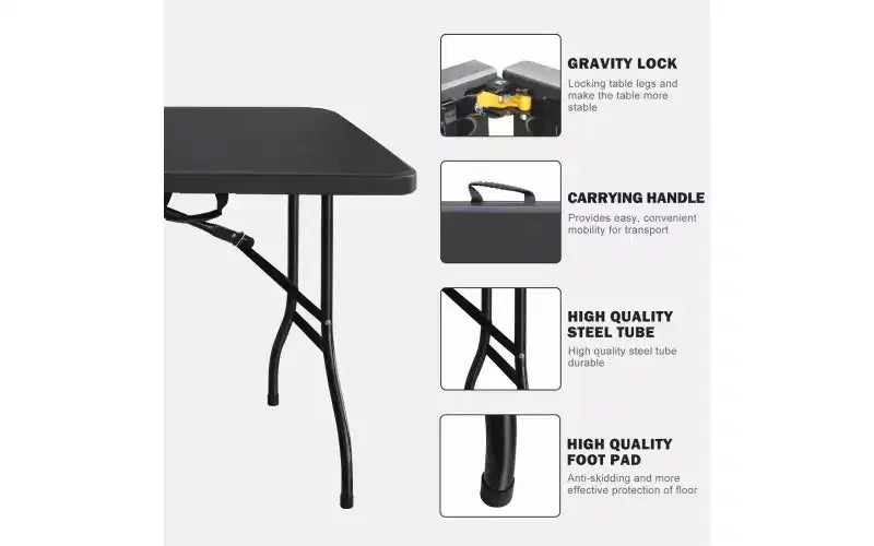 Tavolo Pieghevole 180 cm, Tavolo Portatile Pieghevole in Plastica Resistente con Maniglia