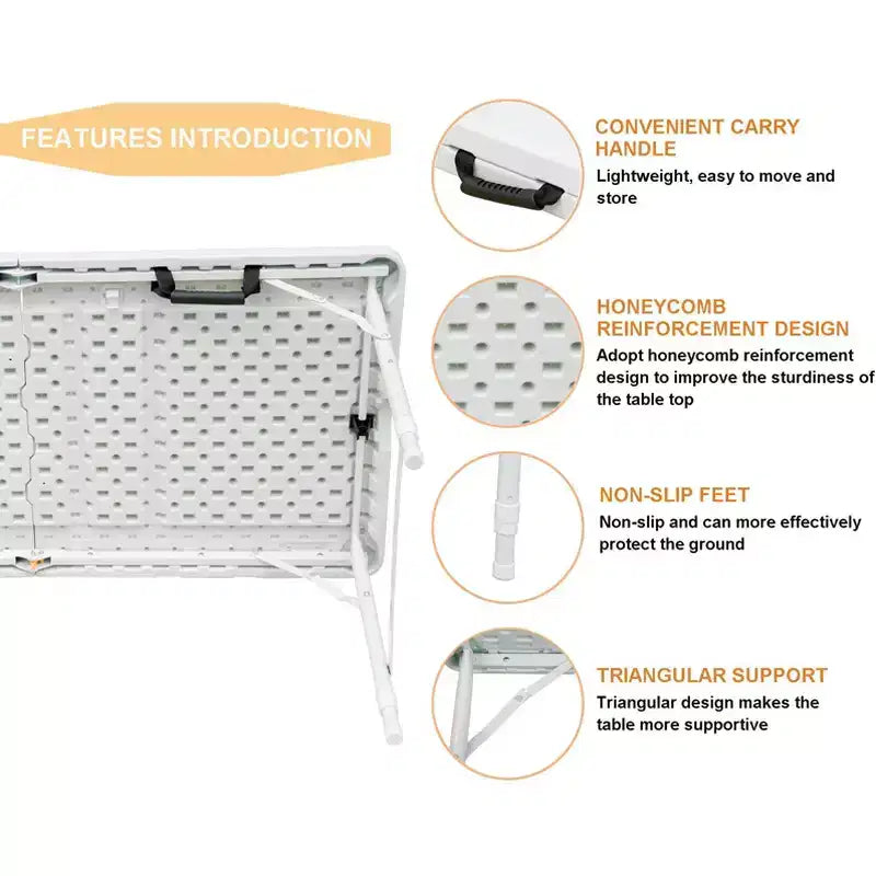 Tavolo Pieghevole da 120 cm, Tavolo Portatile Resistente in Plastica con Maniglia,