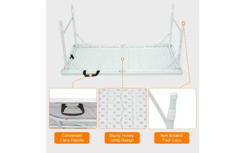 Tavolo Pieghevole da 120 cm, Tavolo Portatile Resistente in Plastica con Maniglia,