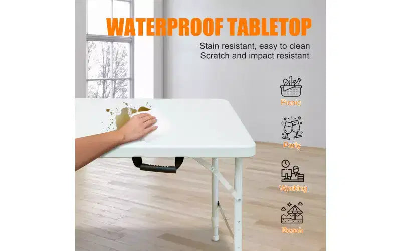 Tavolo Pieghevole da 120 cm, Tavolo Portatile Resistente in Plastica con Maniglia,