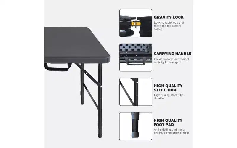 Tavolo Pieghevole da 120 cm, Tavolo Portatile Resistente in Plastica con Maniglia,