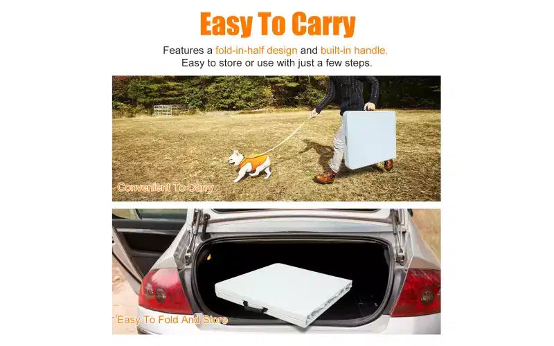 Tavolo Pieghevole da 120 cm, Tavolo Portatile Resistente in Plastica con Maniglia,