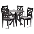 Set da pranzo Norah da 5 pezzi in tessuto grigio moderno e legno rifinito marrone scuro