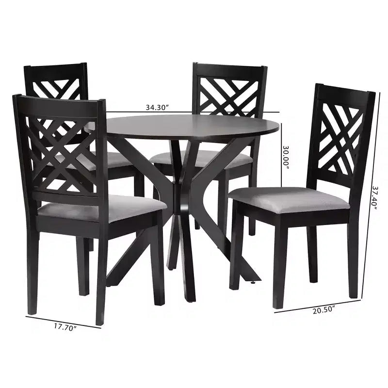 Set da pranzo Norah da 5 pezzi in tessuto grigio moderno e legno rifinito marrone scuro