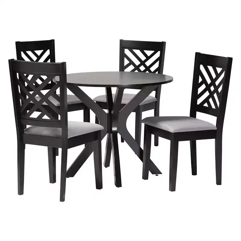 Set da pranzo Norah da 5 pezzi in tessuto grigio moderno e legno rifinito marrone scuro