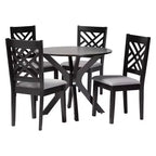 Set da pranzo Norah da 5 pezzi in tessuto grigio moderno e legno rifinito marrone scuro