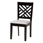 Set da pranzo Norah da 5 pezzi in tessuto grigio moderno e legno rifinito marrone scuro