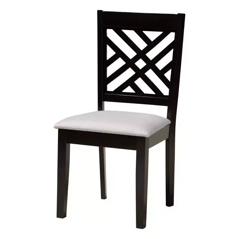 Set da pranzo Norah da 5 pezzi in tessuto grigio moderno e legno rifinito marrone scuro