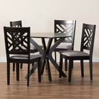 Set da pranzo Norah da 5 pezzi in tessuto grigio moderno e legno rifinito marrone scuro