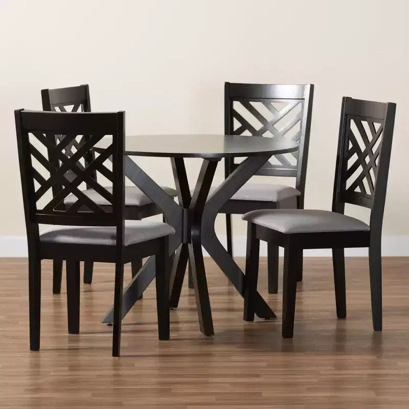 Set da pranzo Norah da 5 pezzi in tessuto grigio moderno e legno rifinito marrone scuro