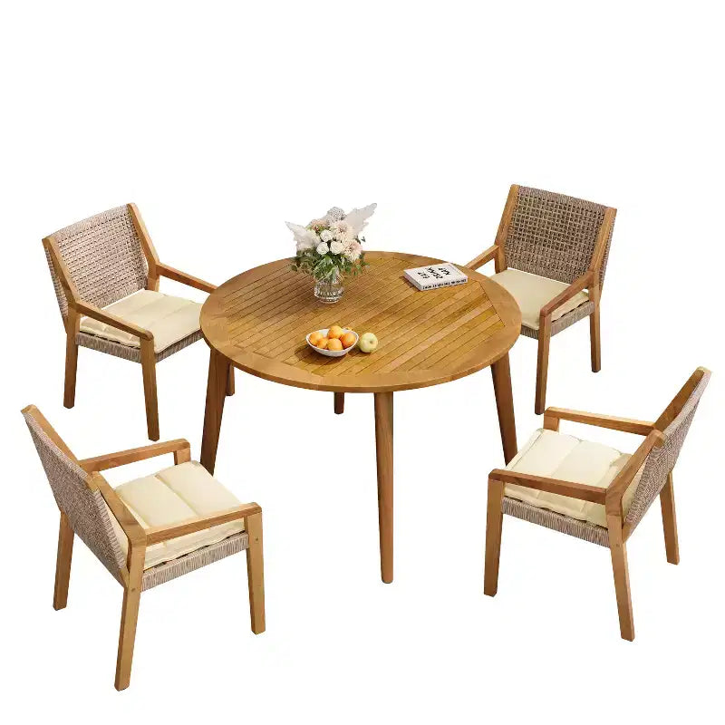 Christopher Knight Home Neva Set da Pranzo da Esterno 5 Pezzi con Tavolo in Legno di Acacia e Sedie in Vimini