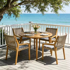 Christopher Knight Home Neva 5 Piece Outdoor Dining Set with Acacia Wood Table and Wicker Chairs