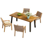 Set da pranzo da esterno Christopher Knight Home Neva, 5 pezzi, industriale, in legno di acacia e vimini, con cuscini