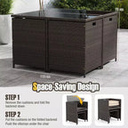 Costway Ensemble de salle à manger de patio 9 pièces avec table en verre trempé et coussins amovibles de pouf blanc cassé/beige