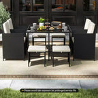 Costway Ensemble de salle à manger de patio 9 pièces avec table en verre trempé et coussins amovibles de pouf blanc cassé/beige