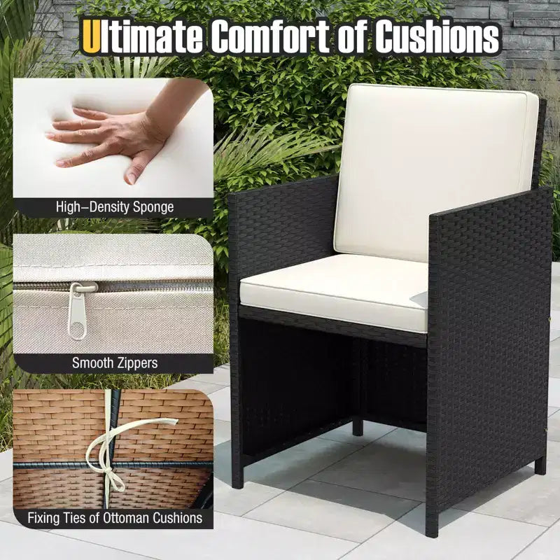 Costway Ensemble de salle à manger de patio 9 pièces avec table en verre trempé et coussins amovibles de pouf blanc cassé/beige