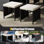 Costway Ensemble de salle à manger de patio 9 pièces avec table en verre trempé et coussins amovibles de pouf blanc cassé/beige