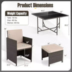 Costway Ensemble de salle à manger de patio 9 pièces avec table en verre trempé et coussins amovibles de pouf blanc cassé/beige
